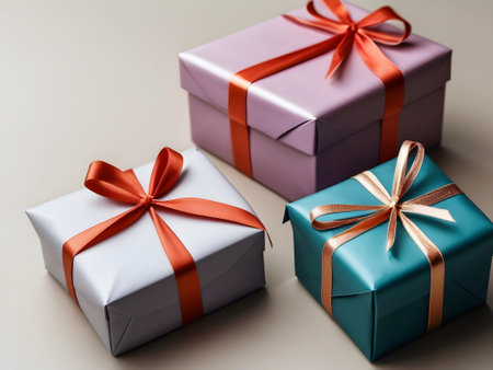 Closeup of the colorful birthday giftsの素材