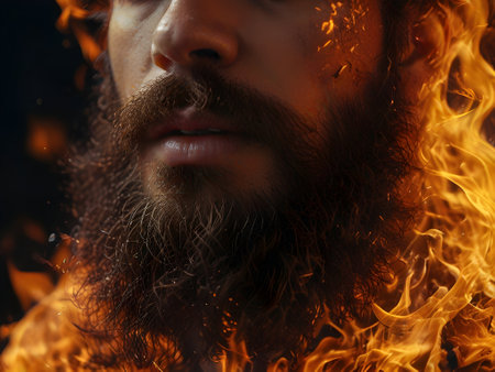 Handsome bearded man on fireの素材