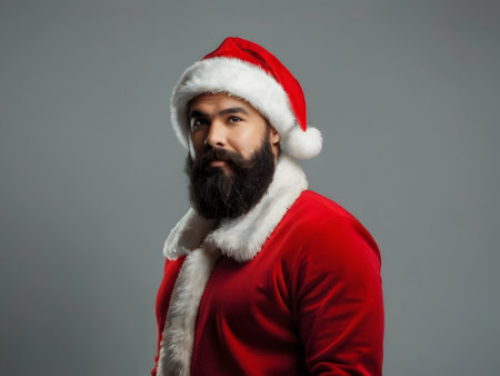 Bearded man with the Santa hatの素材
