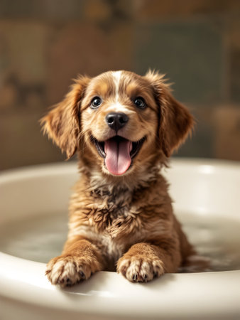 Funny puppy in the bathの素材
