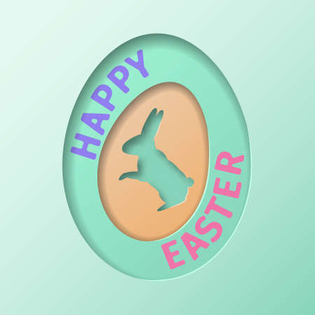 Happy Easter Day Greeting card illustration vector. Rabbit and Easter eggs in composition.のイラスト素材