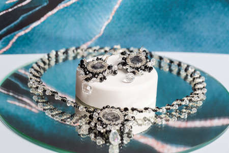Bookmark for a book made of beads. Bead decoration. Handmade work. Read a book.の写真素材