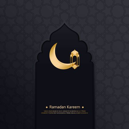 Ramadan Kareem greeting background islamic symbol crescent and lantern with arabic patternのイラスト素材