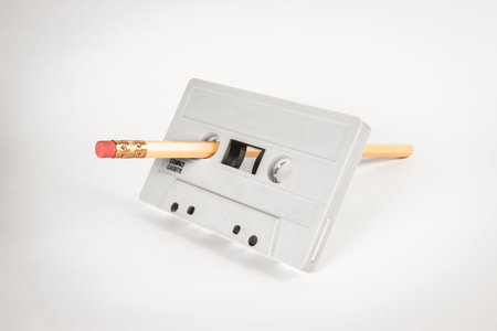 cassette tape with pencil for rewindの写真素材