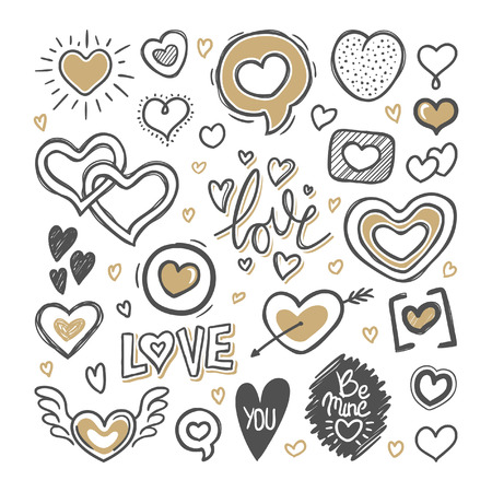 Hand drawn set of Love doodles in Colors vectorのイラスト素材