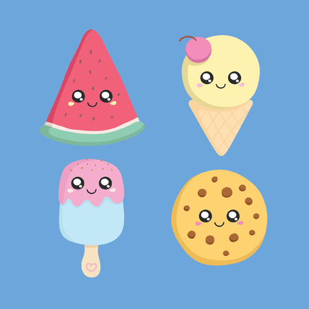 friendship between watermelon, ice cream, and chocochipsのイラスト素材