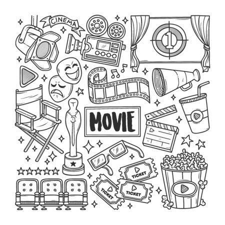 Movie Cinema Hand Drawn Doodle Coloring Vectorのイラスト素材