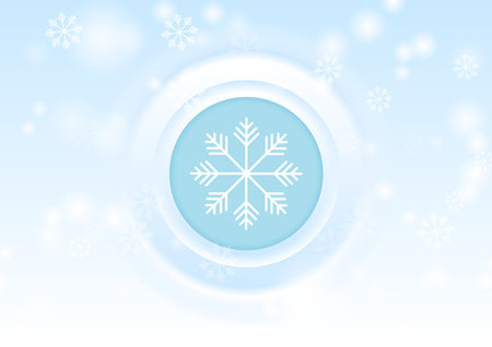 Abstract snowflake blue button in snowfall blue backgroundのイラスト素材