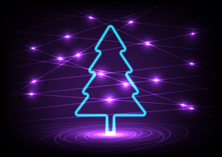 Abstract happy holiday christmas blue christmas tree neon purple background votex violetのイラスト素材