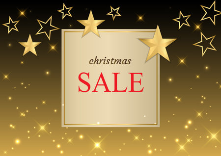 Celebration holiday promotion. Christmas Sale background. gold star shiny. vector illustrationのイラスト素材