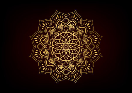Gold luxury mandala design. Vector mandala floral patterns with black background.のイラスト素材