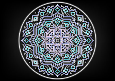 Mandala background. Geometric modern blue and purple mandala triangle dark background. vector illustration.のイラスト素材