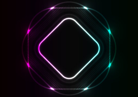Cyber technology neon square modern future dark background. Abstract vector illustration.のイラスト素材