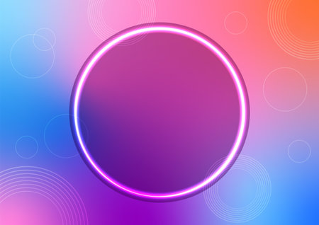 Abstract neon circle light line lens center gradient vivid vector background. vector illustration.のイラスト素材