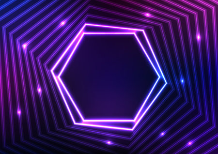 Hexagon technology digital pattern neon light wrap dark background. vector illustration.のイラスト素材