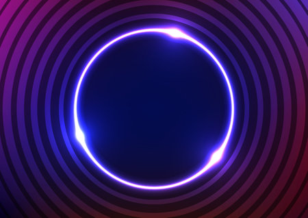Circle neon light line pattern digital technology dark blue background. vector illustration.のイラスト素材