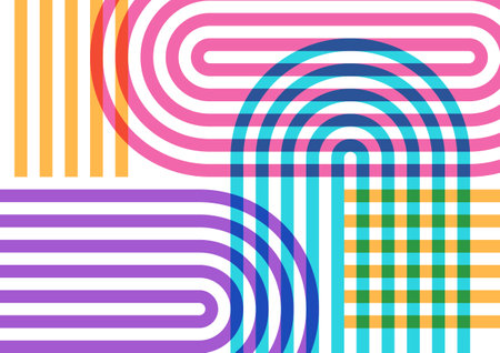Risograph colorful curve smooth pattern blue orange pink soft background. vector illustration.のイラスト素材