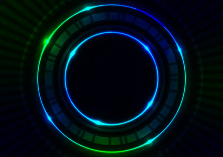 Green circle len light technology neon blue dark background. vector illustration.のイラスト素材