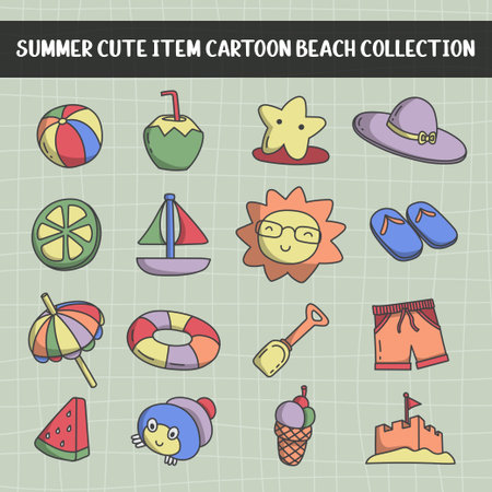 Summer cute item cartoon beach collection. vector illustration.のイラスト素材