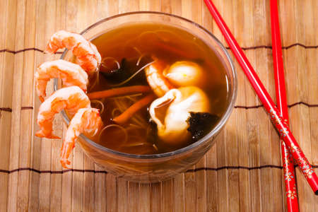 traditional Japanese miso soup with prawnsの写真素材