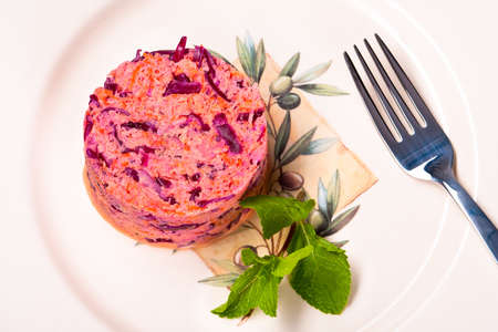 delicious vegetarian dish on a plate with mintの写真素材