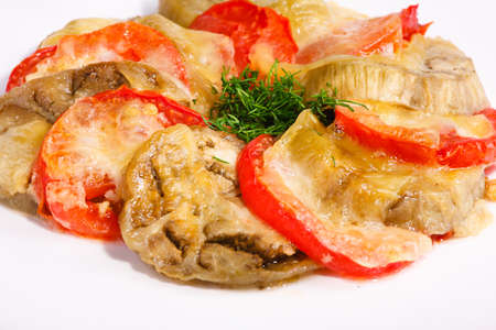 Delicious eggplants with some cheese and tomatoの写真素材