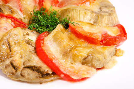 Delicious eggplants with some cheese and tomatoの写真素材