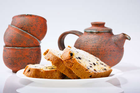 delicious cake on a plate. a tea timeの写真素材