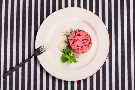 delicious vegetarian dish on a striped backgroundの写真素材