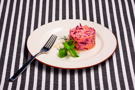 delicious vegetarian dish on a striped backgroundの写真素材
