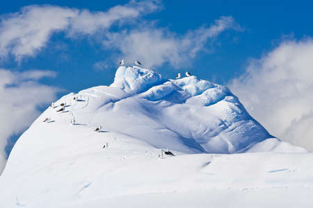 Beautiful snow-capped mountains against the blue sky in Antarcticaの写真素材