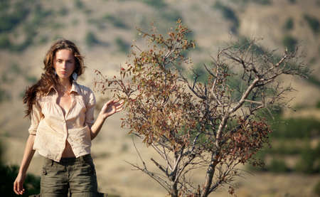 beauty woman near the treeの写真素材