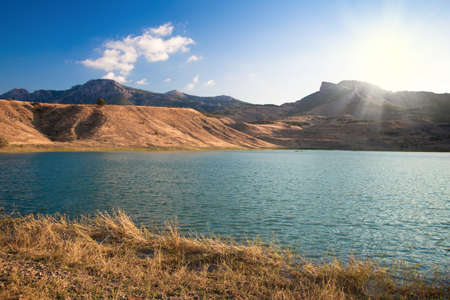 beautiful mountain landscape with lakeの写真素材