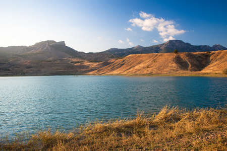beautiful mountain landscape with lakeの写真素材
