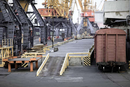 Aerial view of industrial portの写真素材