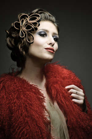 beautiful young woman in evening dress. Retro Styledの写真素材