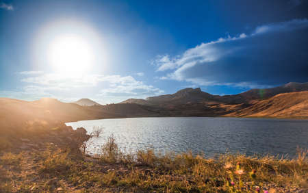 beautiful mountain landscape with lake in Crimea, Ukraineの写真素材