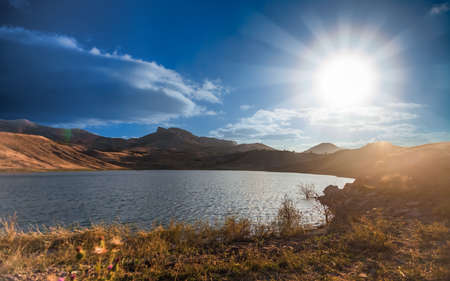 beautiful mountain landscape with lake in Crimea, Ukraineの写真素材