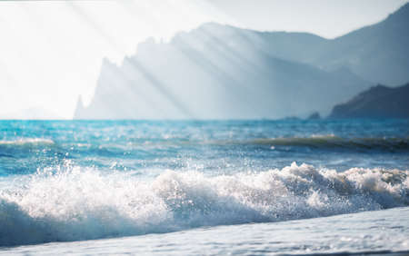 Beautiful seascape with sun raysの写真素材