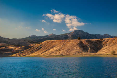 beautiful mountain landscape with lake in Crimea, Ukraineの写真素材