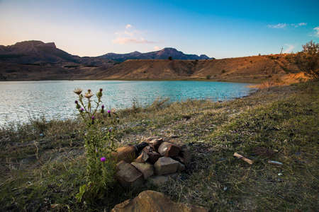 beautiful mountain landscape with lake in Crimea, Ukraineの写真素材