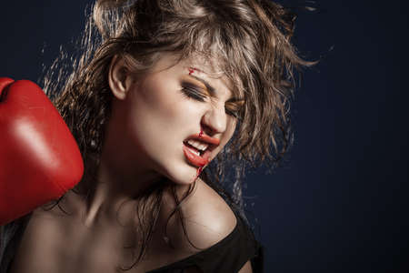 young beautiful girl boxerの写真素材