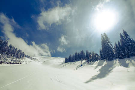 Slope on the skiing resort  in Carpathians  Ukraineの写真素材