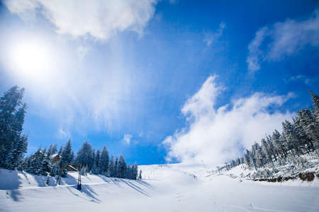 Slope on the skiing resort  in Carpathians  Ukraineの写真素材