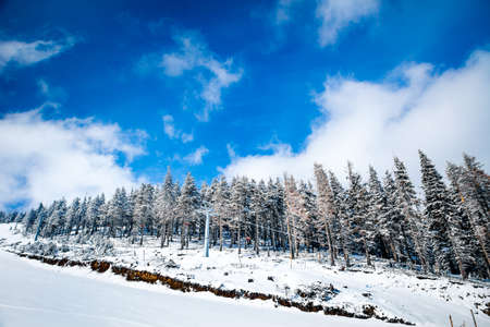 Slope on the skiing resort  in Carpathians  Ukraineの写真素材