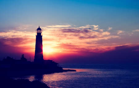 Lighthouse on sunset  Crimea, Ukraineの写真素材