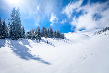 Slope on the skiing resort  in Carpathians. Ukraineの写真素材