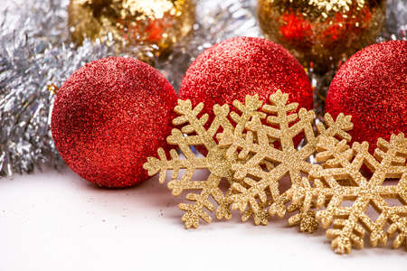 Christmas background with balls and nice decorationsの写真素材