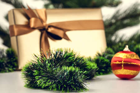 Christmas gift box with a nice decorationの写真素材