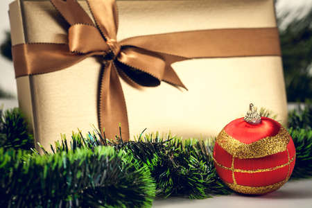 Christmas gift box with a nice decorationの写真素材